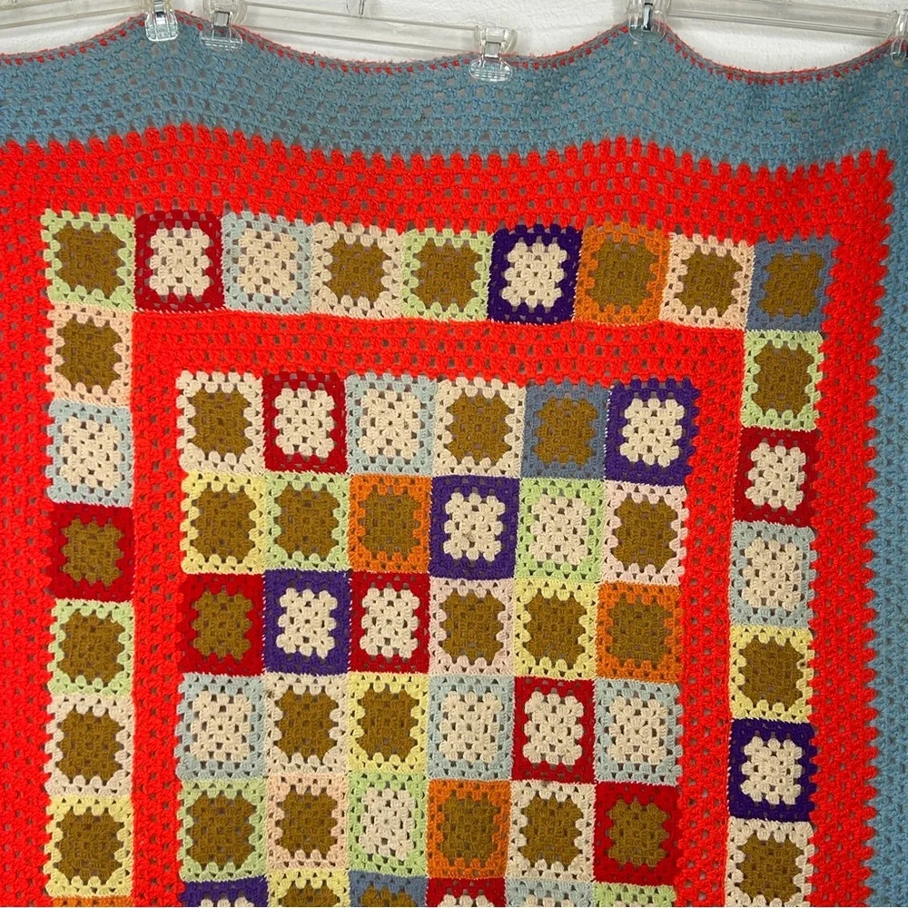 Vintage Colorful Granny Square Crochet Afghan Throw Blanket Multicolor 67 x 42